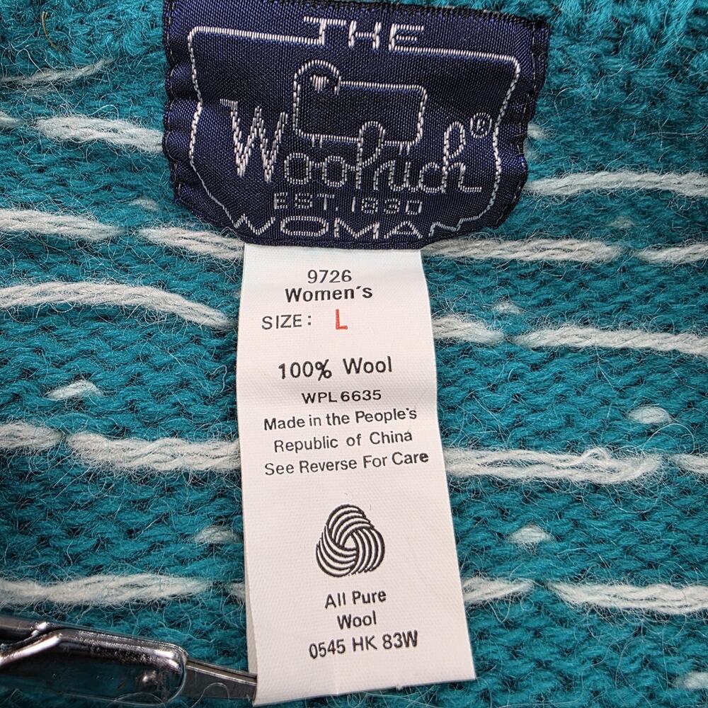 Vintage Woolrich Sweater Womens Large Teal Ski Bear Scene Pure Wool Winter Fun - Picture 2 of 16